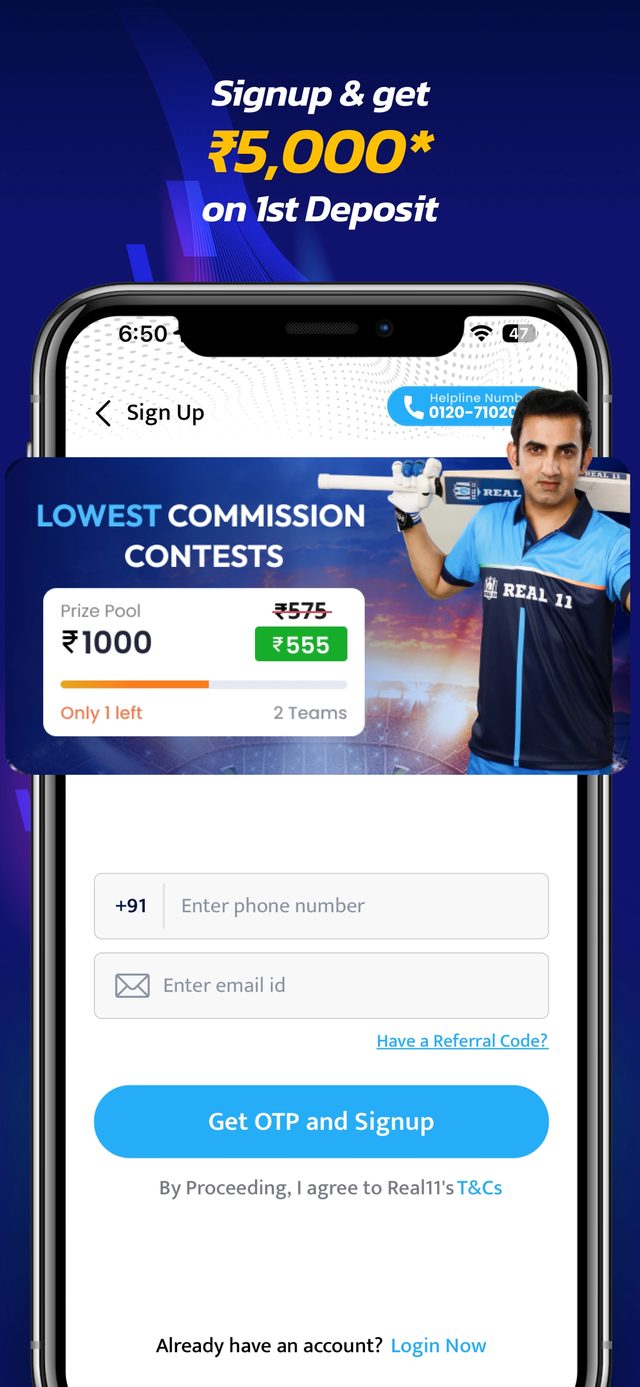 Signup promo from the Real11 site.
