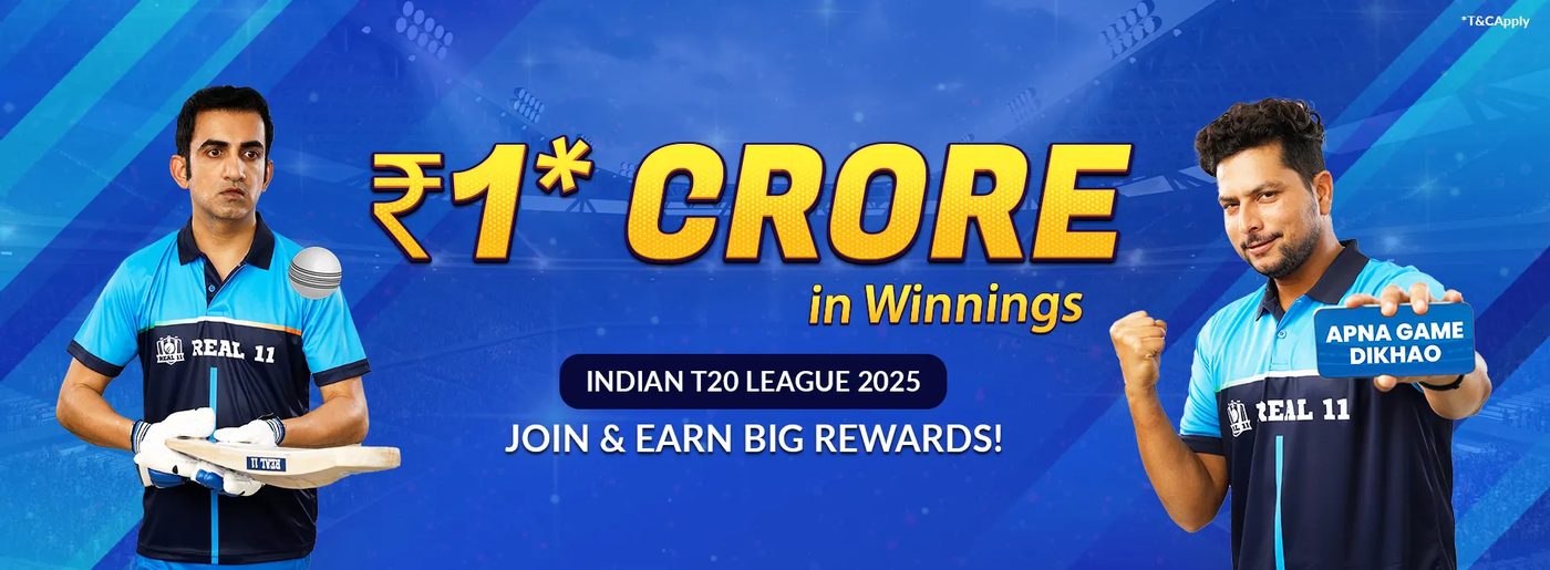 Indian T20 League banner from the Real11 site.
